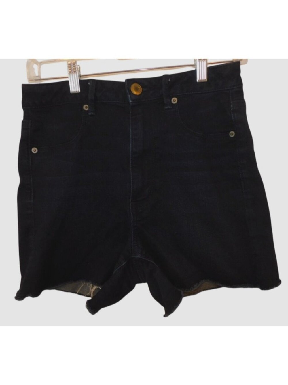 American Eagle Super Stretch Denim Shorts Womens 8 Dark Wash Frayed Raw Hem